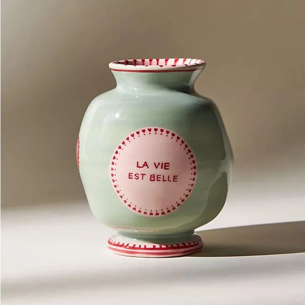 Laetitia Rouget x Anthropologie “La Vie Est Belle” Vase Pink Green Ceramic NWOT